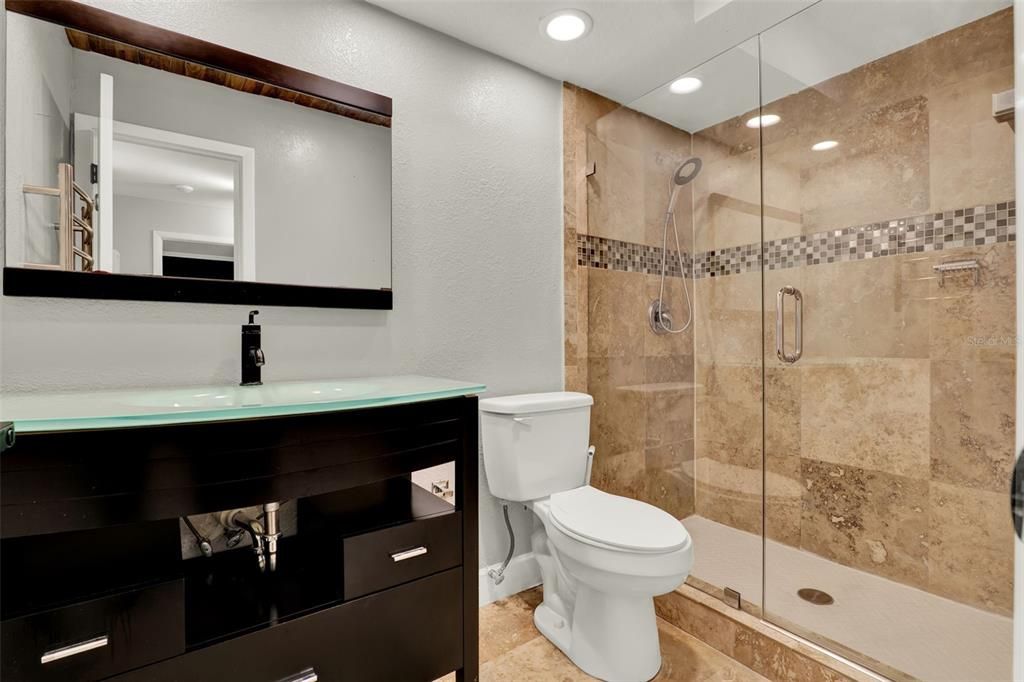 Bathroom, Glass Shower, Interior, Recessed Lighting