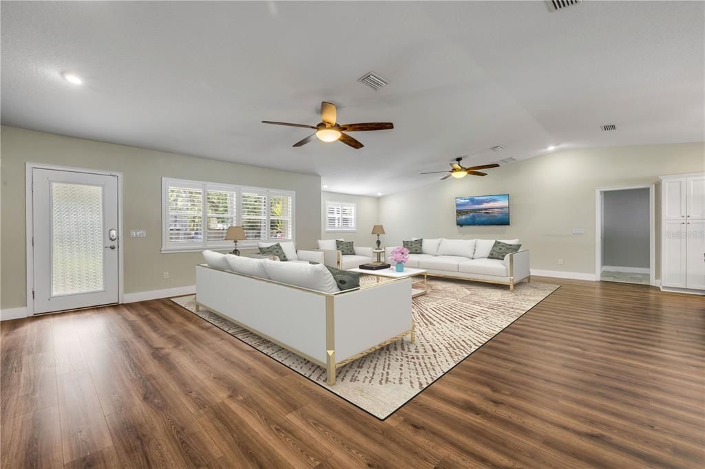 Interior, Living room, Recessed Lighting, Wood Texture Flooring