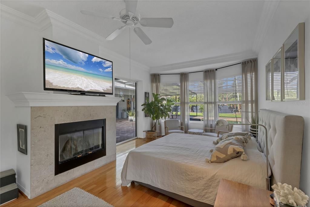 Bedroom, Fireplace, Interior, Wood Texture Flooring