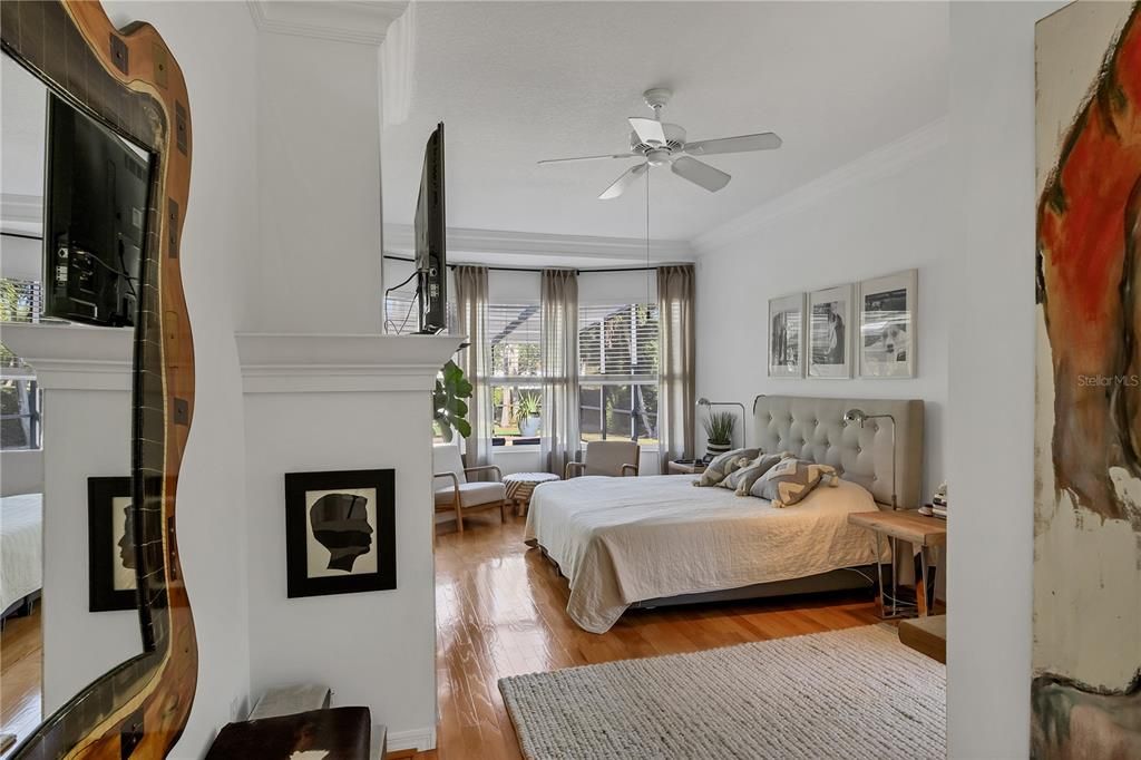 Bedroom, Fireplace, Interior, Wood Texture Flooring