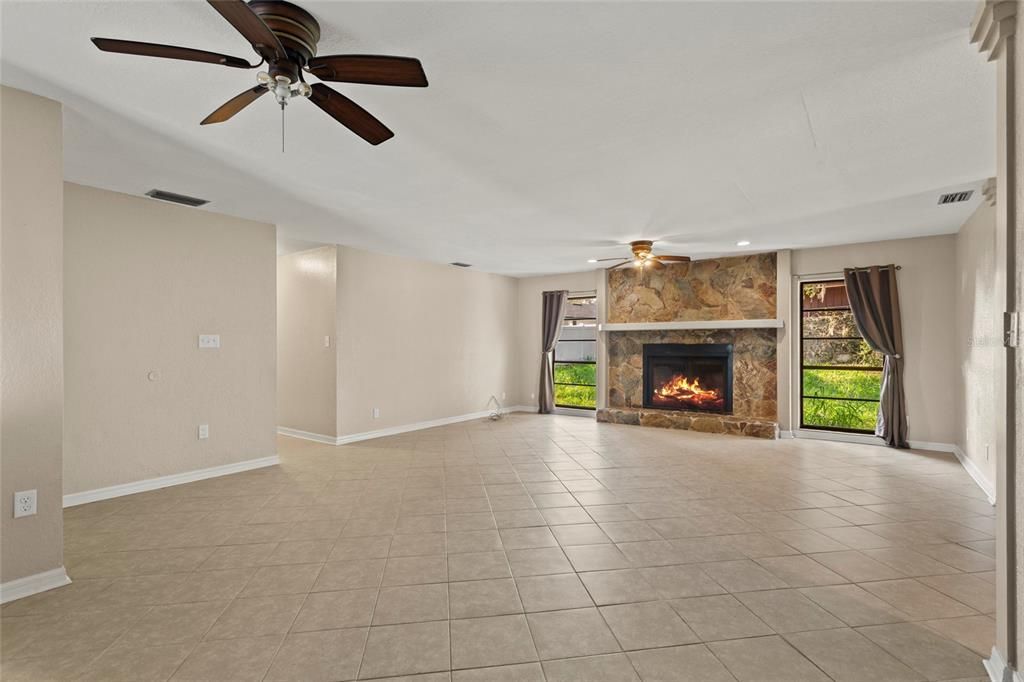 Empty room, Fireplace, Interior, Recessed Lighting