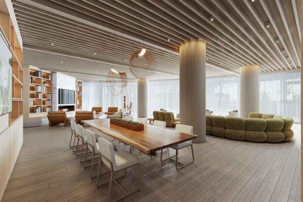 Dining room, Interior, Living room, Pendant Lights, Recessed Lighting, Wood Texture Flooring