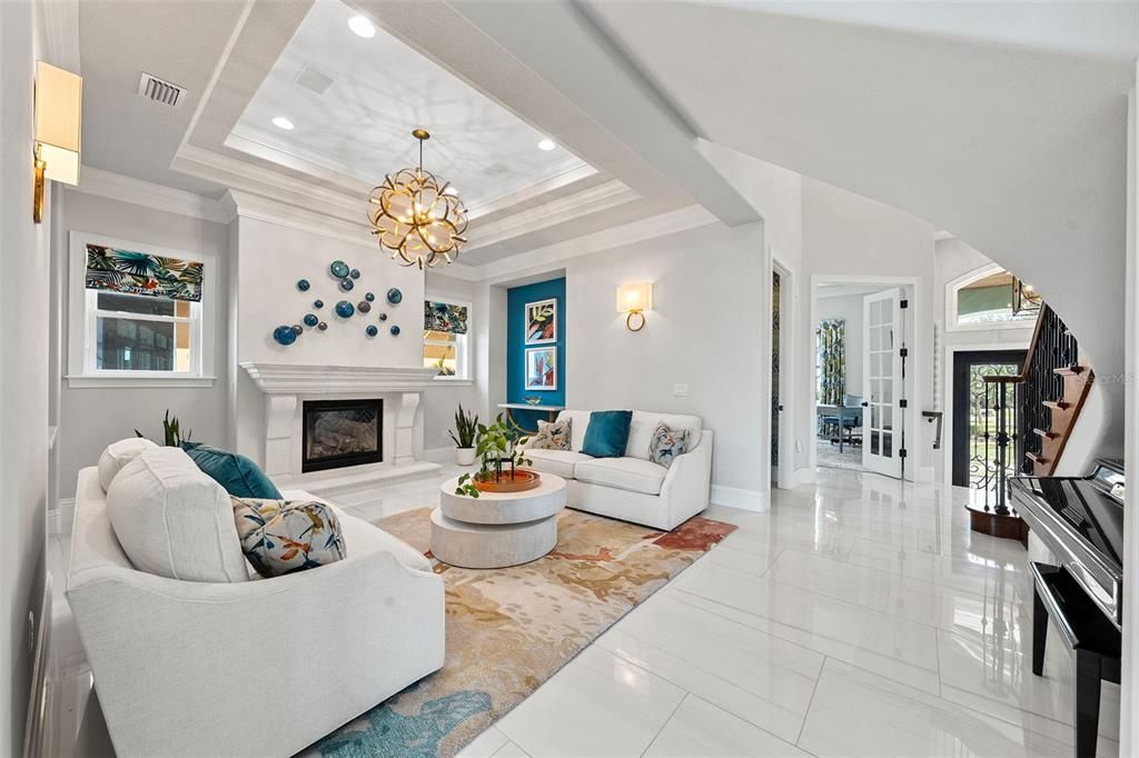 Fireplace, Interior, Living room, Pendant Lights, Recessed Lighting