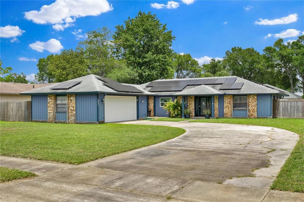 Attached, Backyard, Exterior, Facade, Solar Panels, Ranch