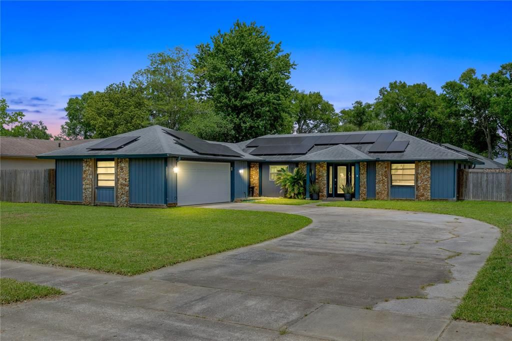Attached, Backyard, Exterior, Facade, Solar Panels, Ranch