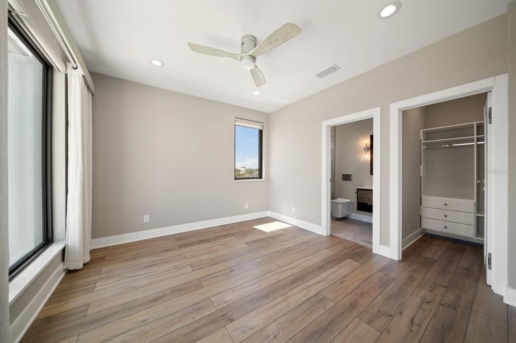 Bathroom, Empty room, Interior, Recessed Lighting, Wood Texture Flooring