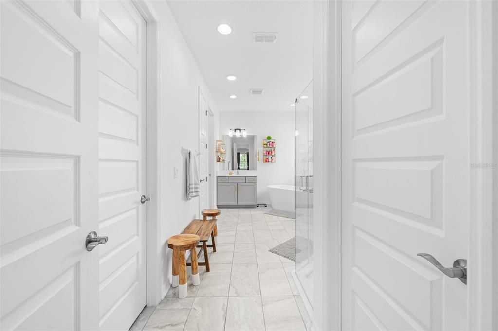 Bathroom, Free Standing Baths, Interior, Marble, Recessed Lighting