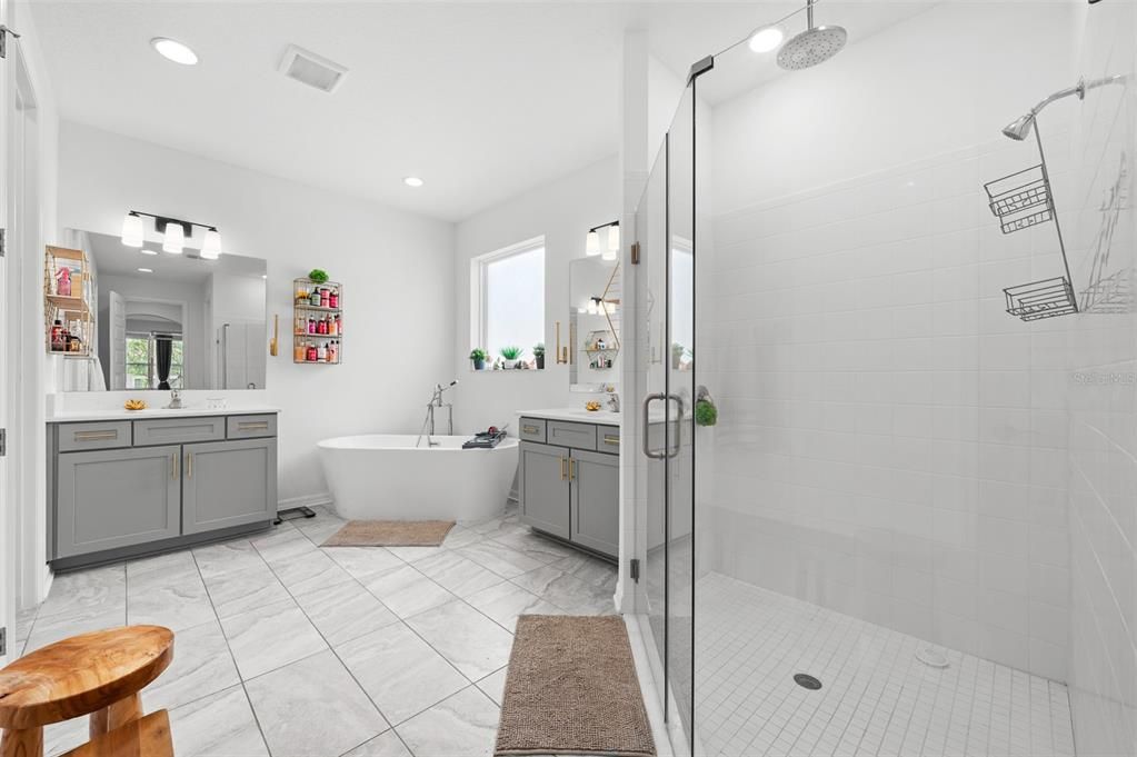 Bathroom, Dual Sink Vanities, Free Standing Baths, Glass Shower, Interior, Recessed Lighting