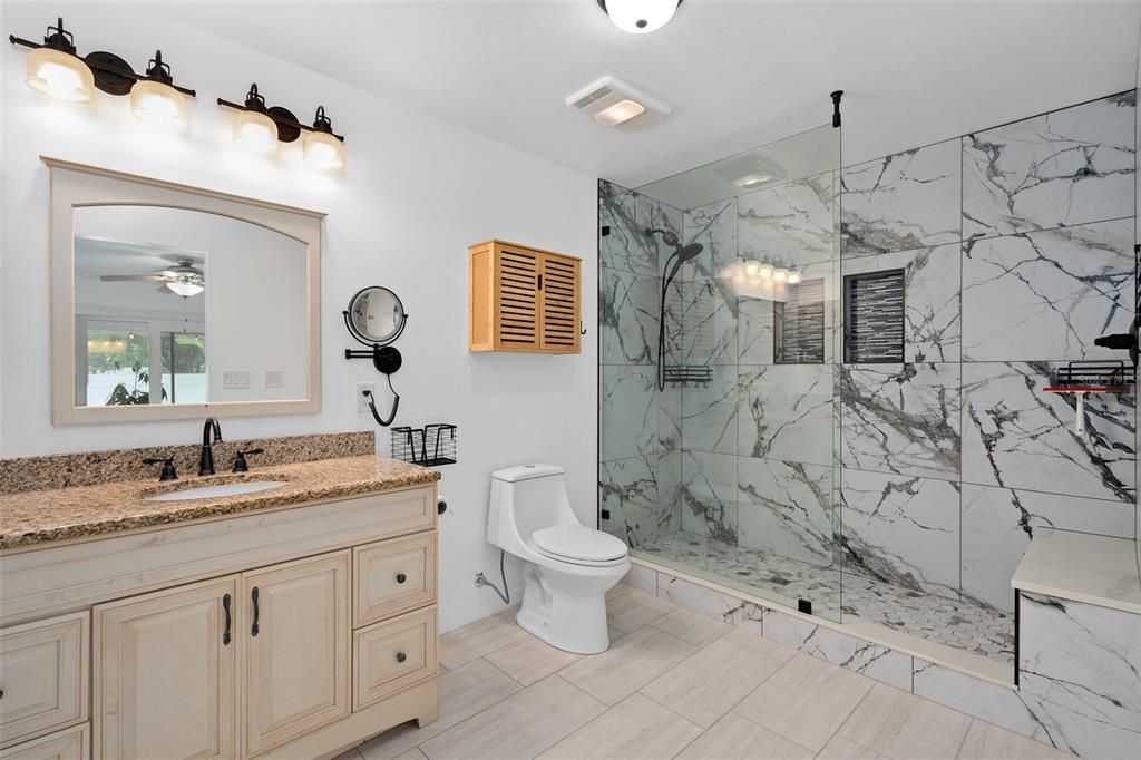 Bathroom, Glass Shower, Interior, Marble Walls