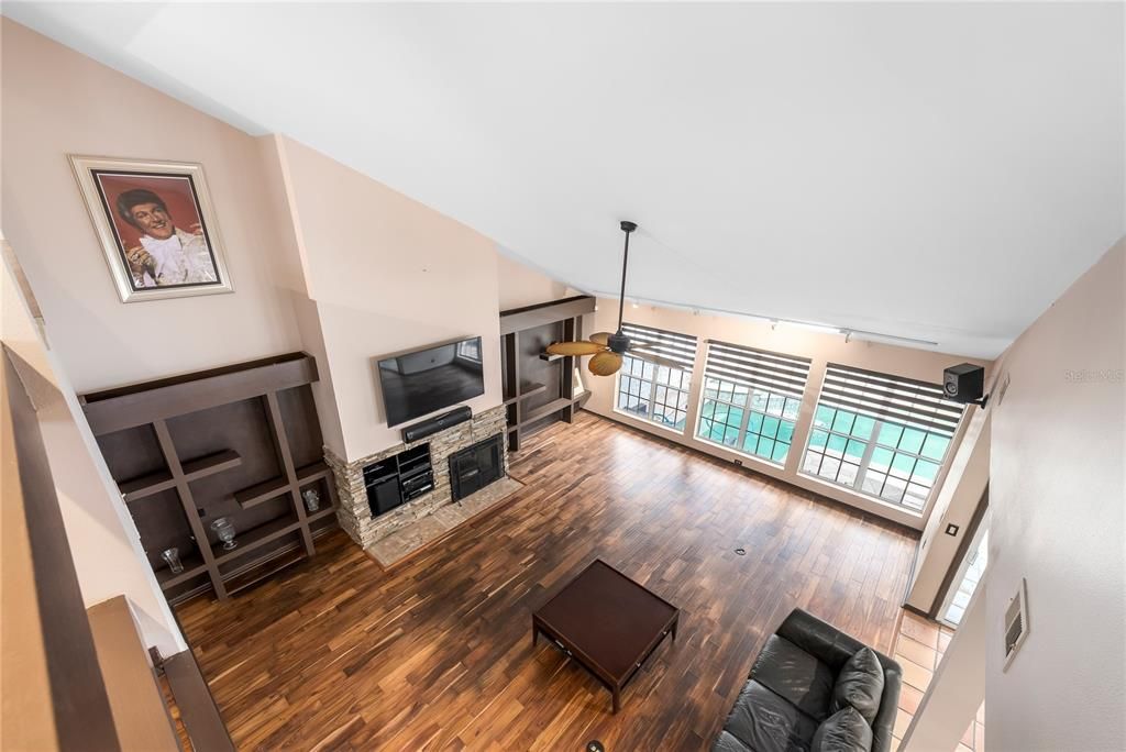 Fireplace, Interior, Pendant Lights, Wood Texture Flooring