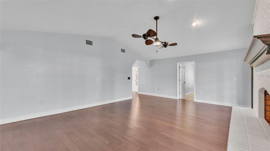 Empty room, Interior, Recessed Lighting, Wood Texture Flooring