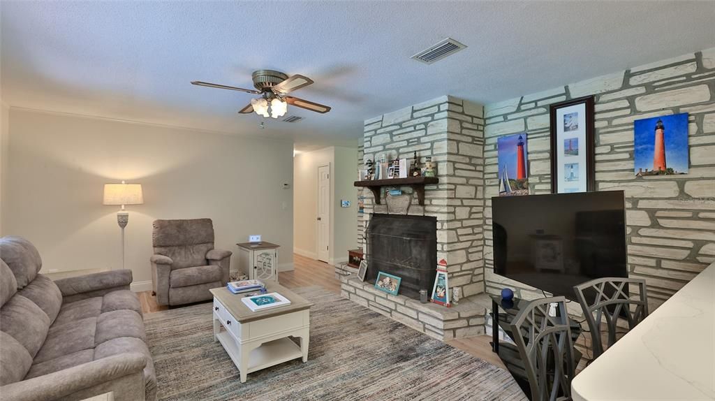 Fireplace, Interior, Living room, Stone Walls
