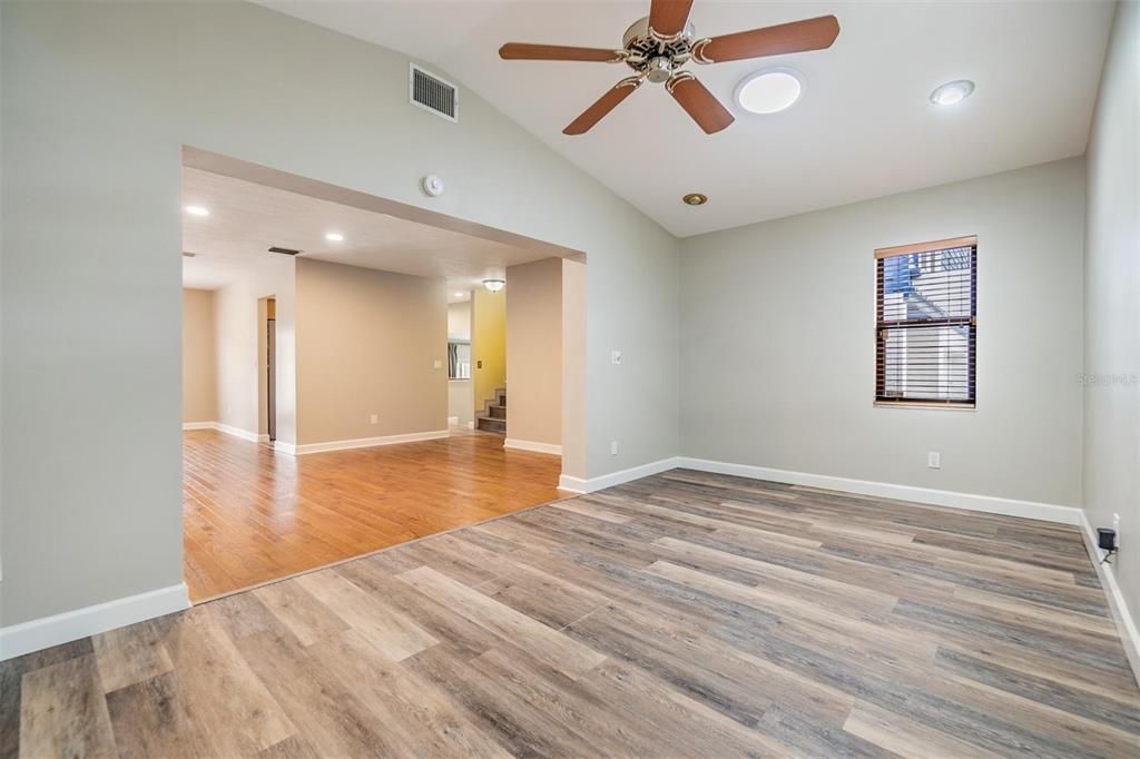 Empty room, Interior, Recessed Lighting, Wood Texture Flooring