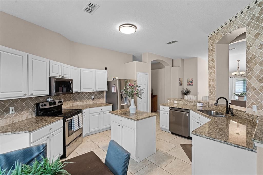 Chandelier, Interior, Kitchen, Stainless Steel Appliances