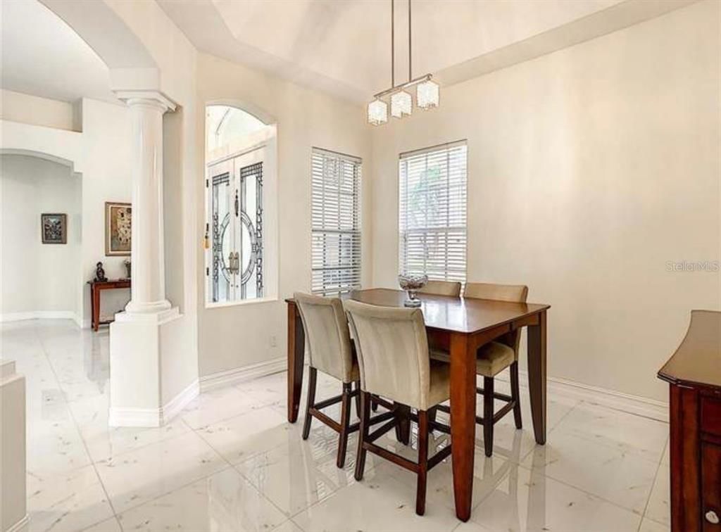 Dining room, Interior, Marble, Pendant Lights
