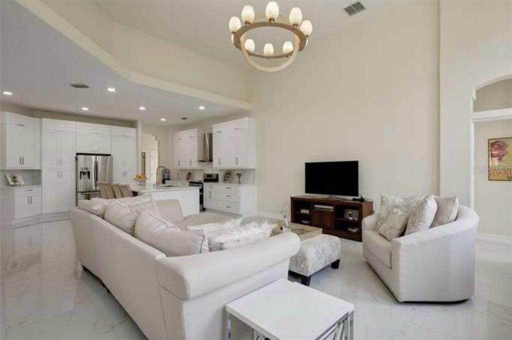 Interior, Kitchen, Living room, Marble, Recessed Lighting, Stainless Steel Appliances