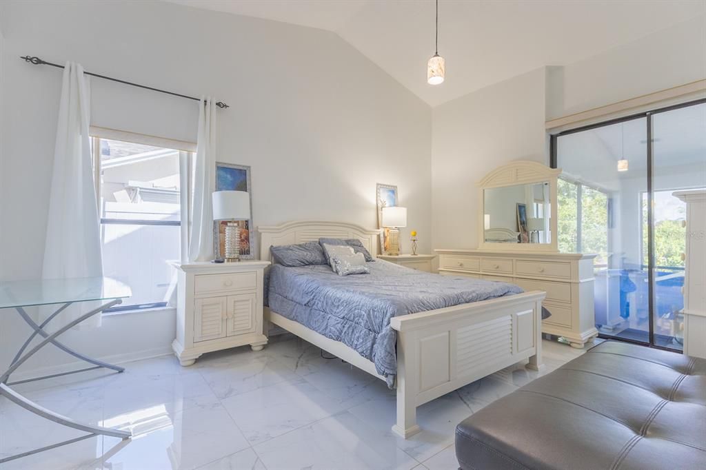 Bedroom, Interior, Marble, Pendant Lights
