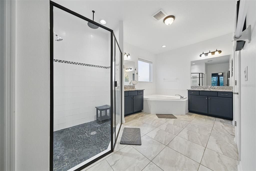 Bathroom, Dual Sink Vanities, Free Standing Baths, Glass Shower, Interior, Recessed Lighting
