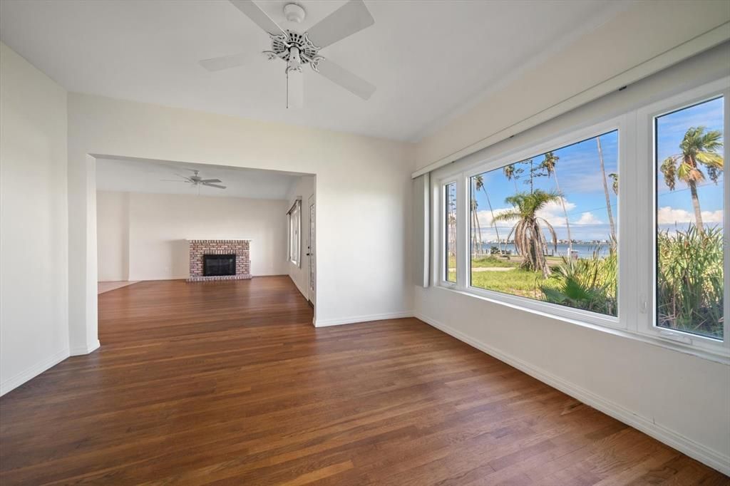 Empty room, Fireplace, Interior, Water, Wood Texture Flooring