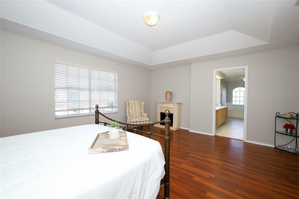 Bedroom, Fireplace, Interior, Wood Texture Flooring