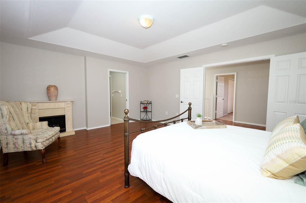 Bedroom, Fireplace, Interior, Wood Texture Flooring