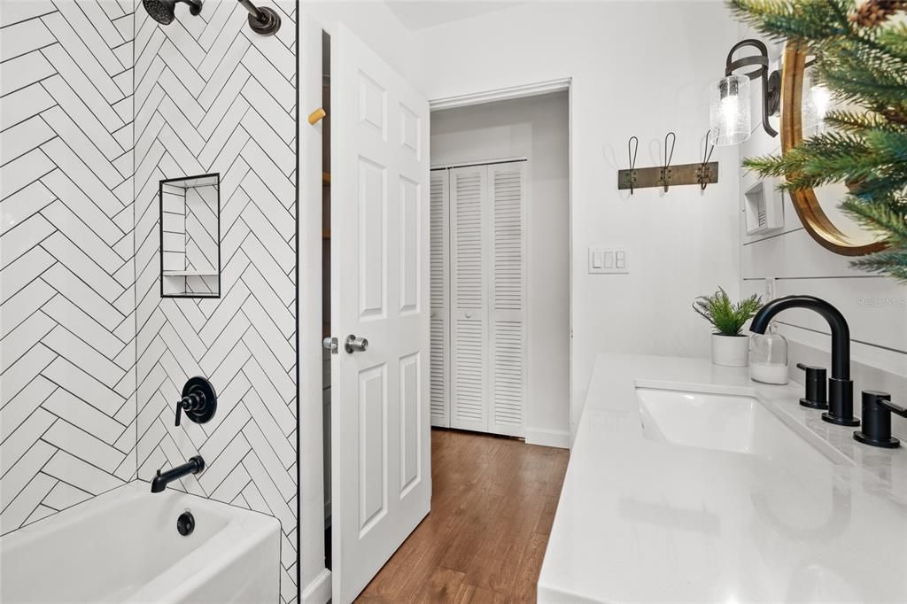 Bathroom, Dual Sink Vanities, Interior, Wood Texture Flooring