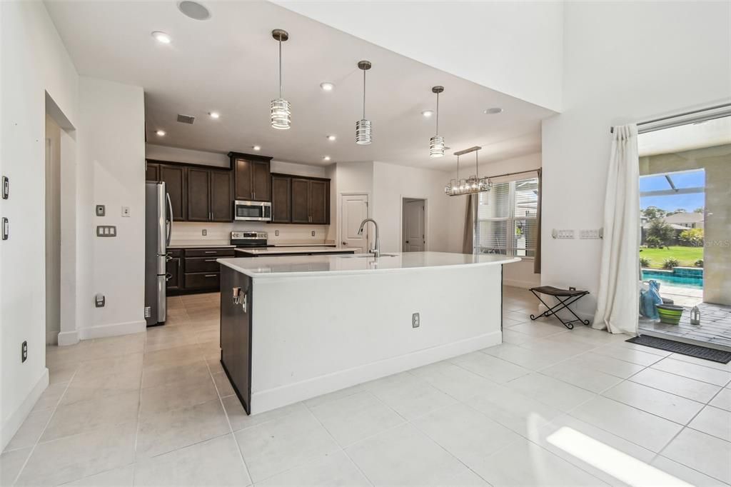 Chandelier, Interior, Kitchen, Pendant Lights, Recessed Lighting, Stainless Steel Appliances