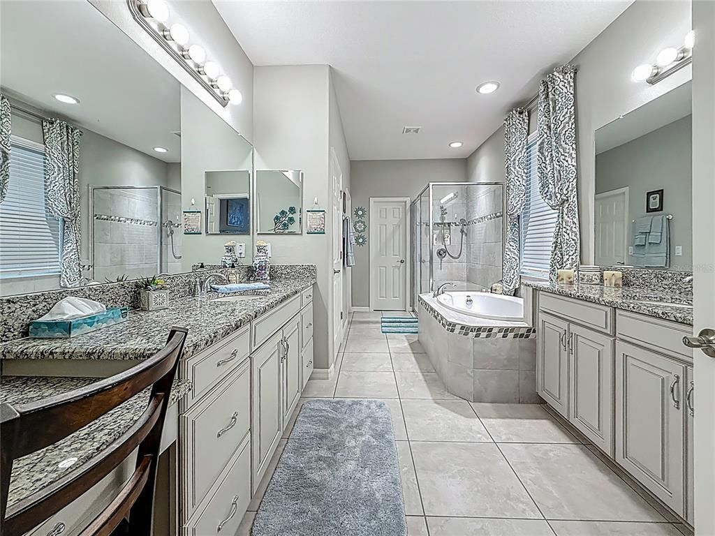Bathroom, Dual Sink Vanities, Glass Shower, Interior, Recessed Lighting