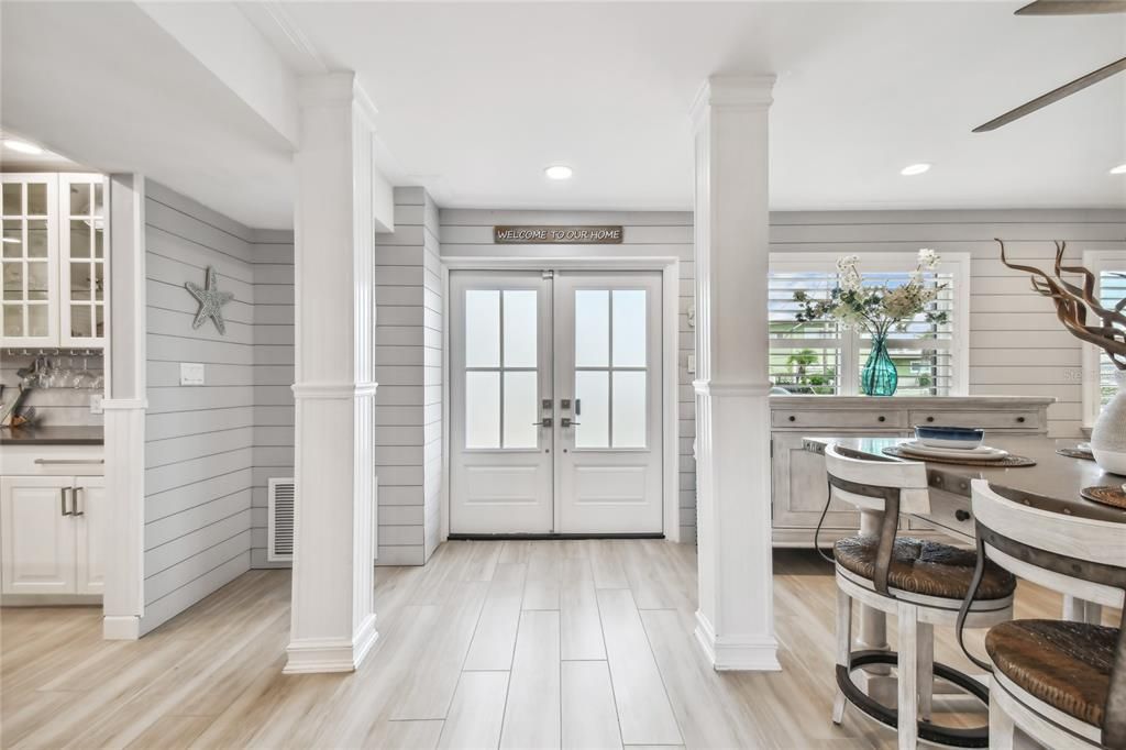 Dining room, Interior, Recessed Lighting, Wood Texture Flooring