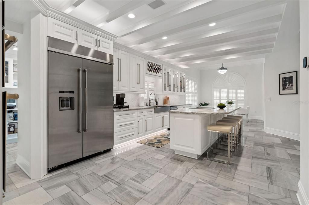 Interior, Kitchen, Marble, Pendant Lights, Recessed Lighting, Stainless Steel Appliances