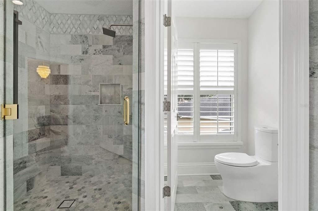 Bathroom, Glass Shower, Interior, Marble Walls