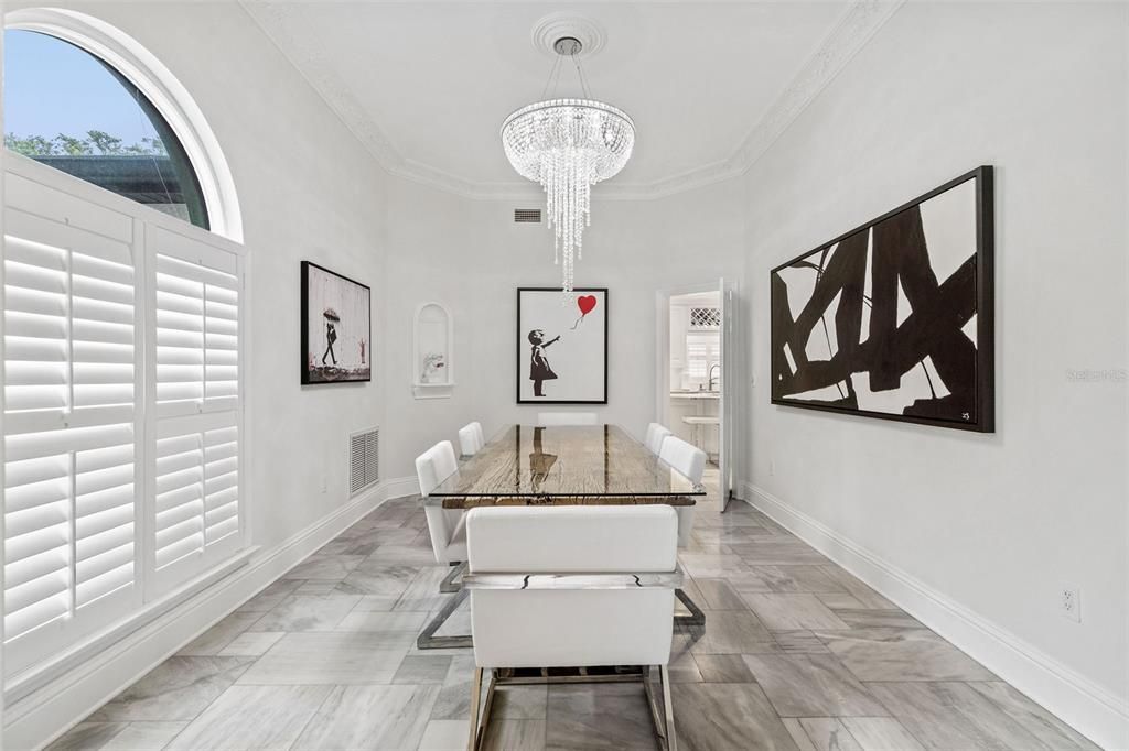 Chandelier, Dining room, Interior, Marble