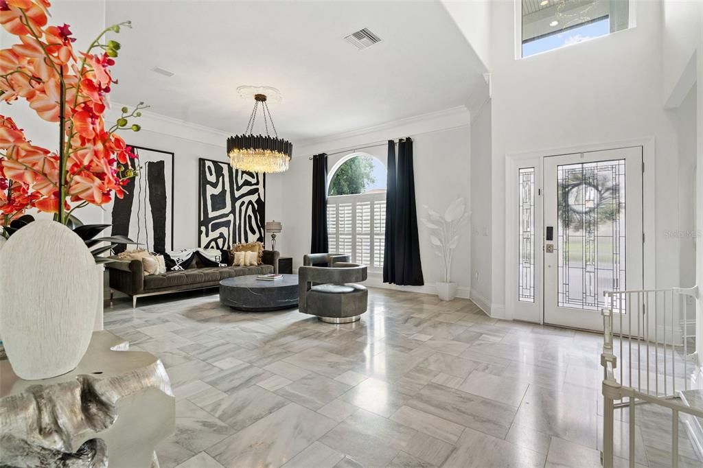 Chandelier, Interior, Living room, Marble, Pendant Lights, Wood Texture Flooring