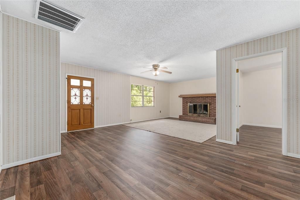 Empty room, Fireplace, Interior, Wood Texture Flooring