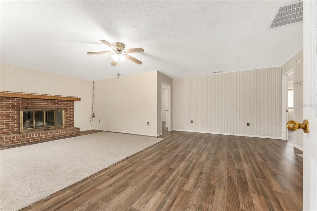 Empty room, Fireplace, Interior, Wood Texture Flooring