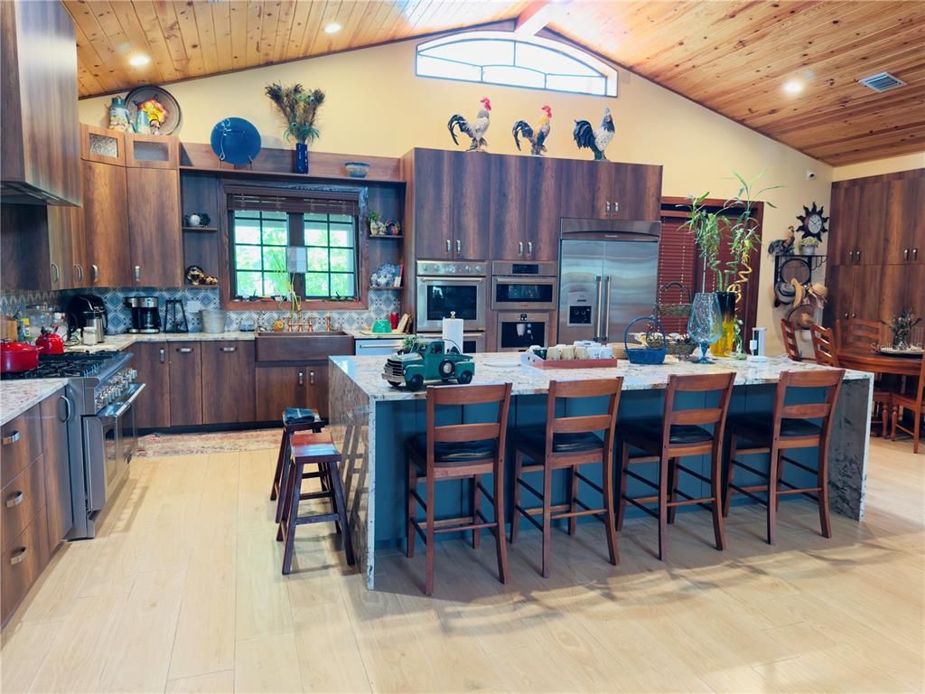 Interior, Kitchen, Recessed Lighting, Stainless Steel Appliances, Wooden Ceilings, Wood Texture Flooring