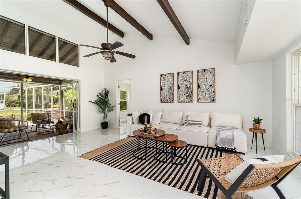 Interior, Living room, Marble, Wooden Beams