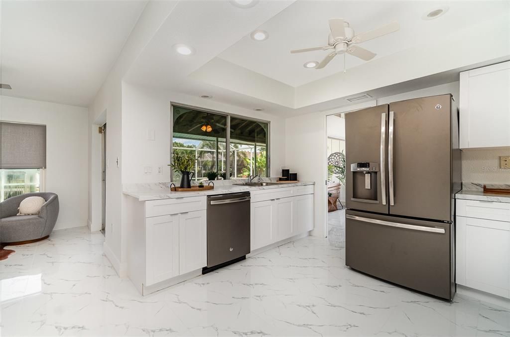 Interior, Kitchen, Marble, Recessed Lighting, Stainless Steel Appliances
