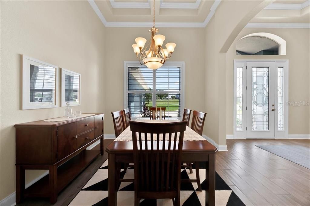 Chandelier, Dining room, Interior, Wood Texture Flooring
