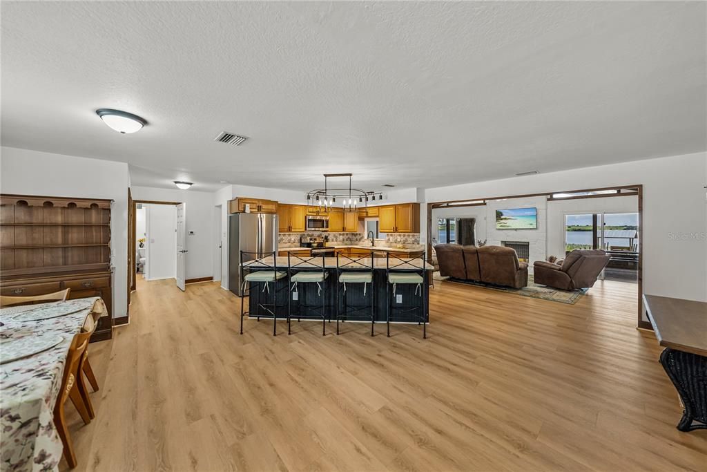 Interior, Kitchen, Living room, Stainless Steel Appliances, Wood Texture Flooring