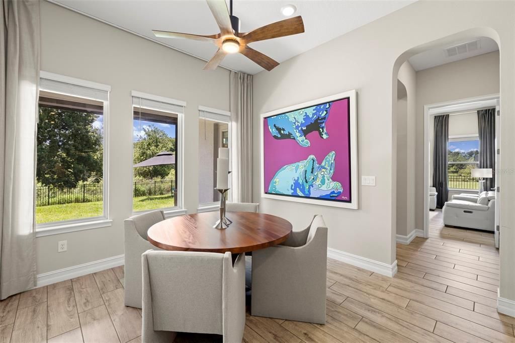 Dining room, Interior, Recessed Lighting, Wood Texture Flooring
