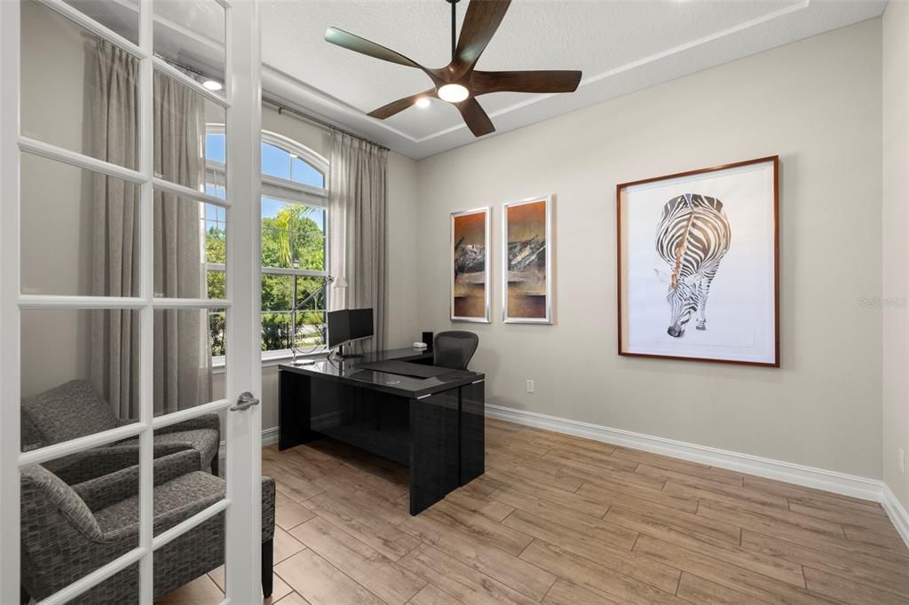 Home Office, Interior, Recessed Lighting, Wood Texture Flooring