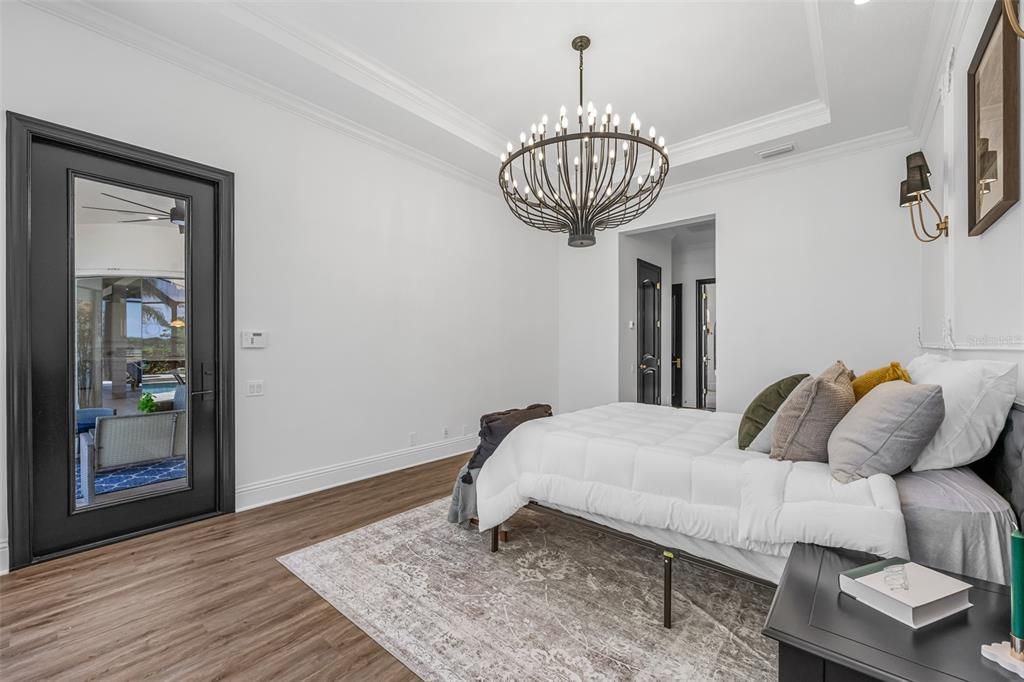 Bedroom, Interior, Pendant Lights, Wood Texture Flooring