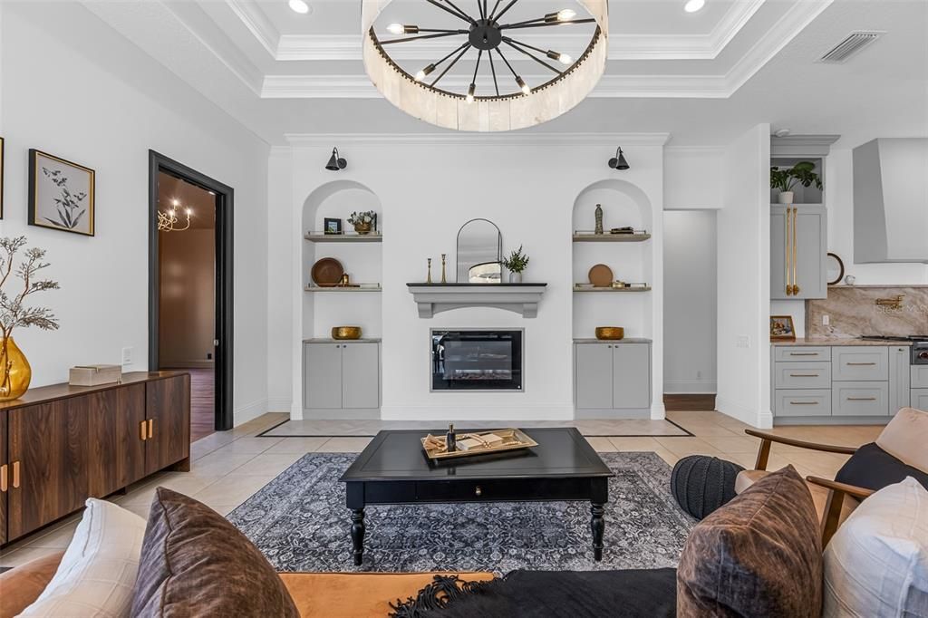 Fireplace, Interior, Living room, Pendant Lights, Recessed Lighting