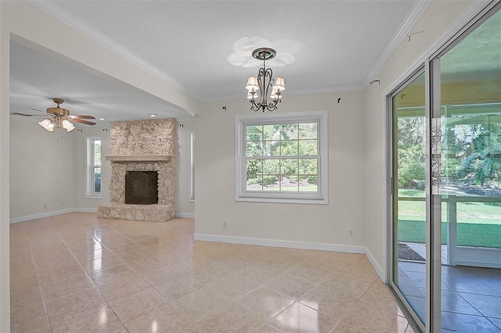 Chandelier, Empty room, Fireplace, Interior, Recessed Lighting