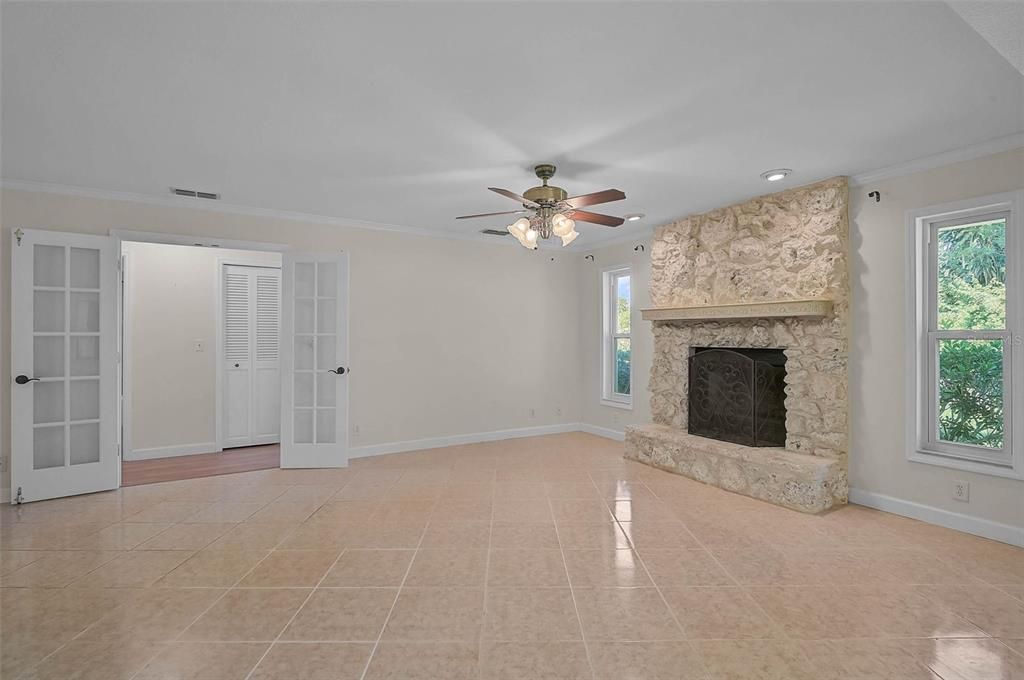 Empty room, Fireplace, Interior, Recessed Lighting