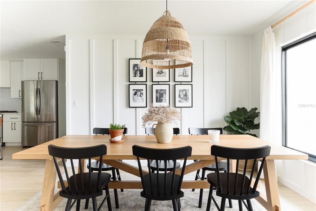Dining room, Interior, Kitchen, Stainless Steel Appliances, Wood Texture Flooring