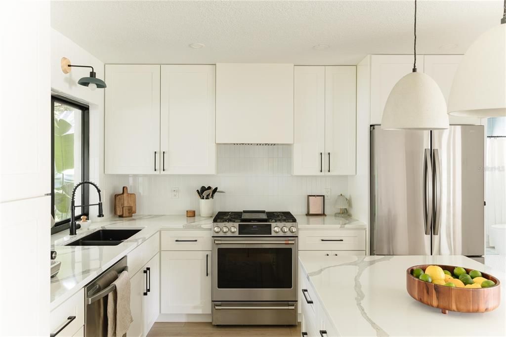Interior, Kitchen, Pendant Lights, Stainless Steel Appliances, Wood Texture Flooring