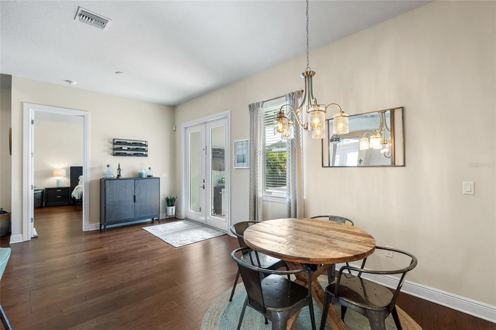 Chandelier, Dining room, Interior, Pendant Lights, Wood Texture Flooring