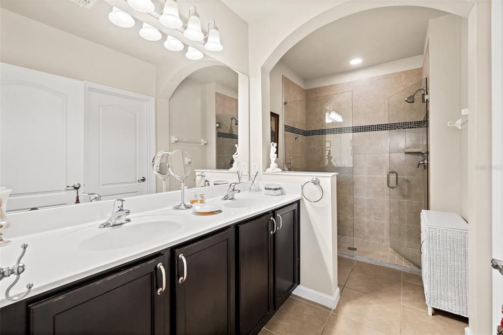 Bathroom, Dual Sink Vanities, Glass Shower, Interior, Recessed Lighting